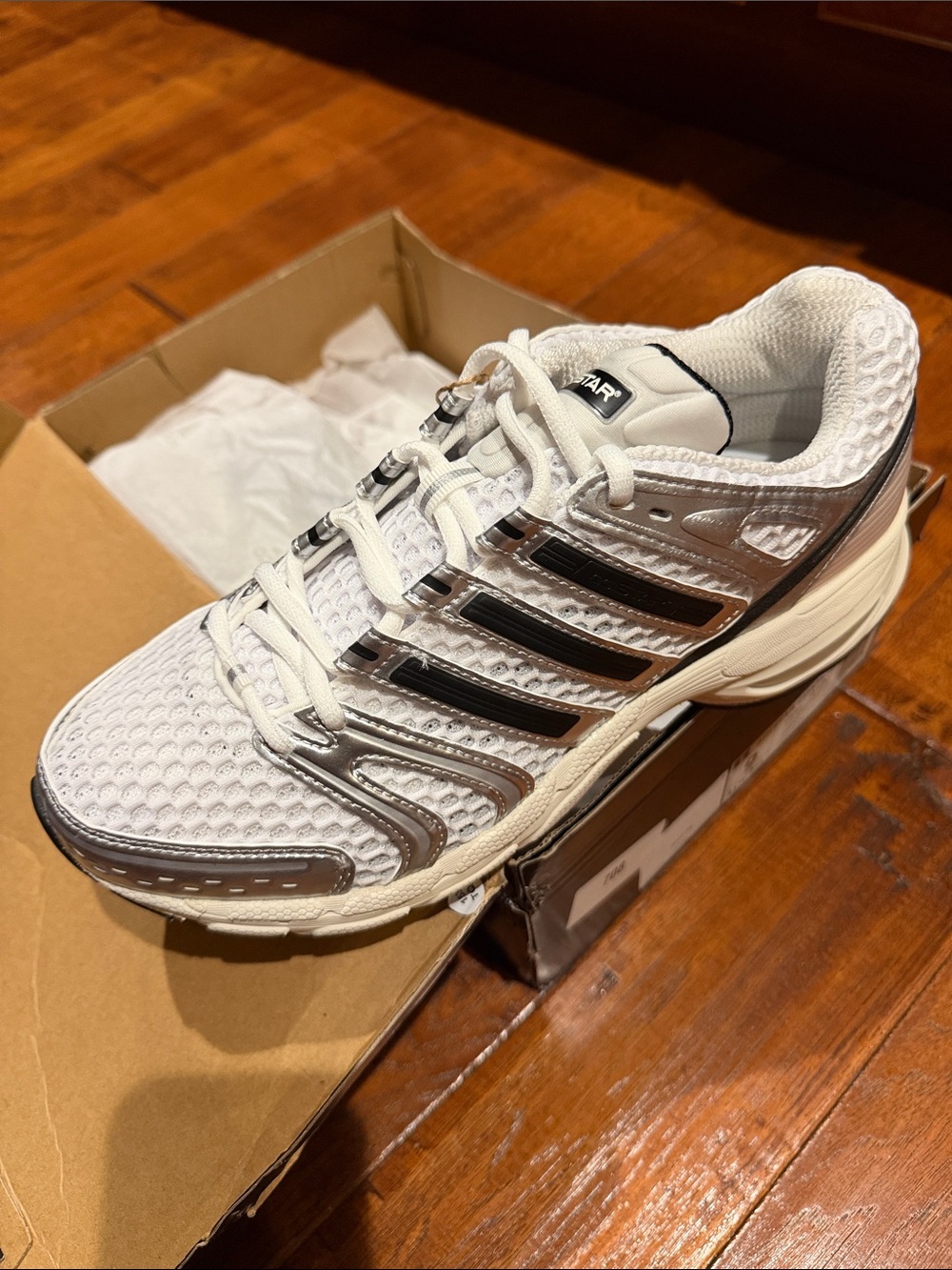 adidas Men’s White and Silver Athletic Running Shoe